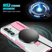 For Samsung Galaxy S23 FE 5G Sliding Camshield Magsafe Holder TPU Hybrid PC Phone Case(Pink White)