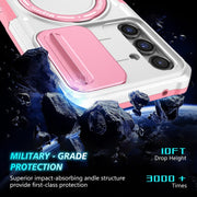For Samsung Galaxy S23 FE 5G Sliding Camshield Magsafe Holder TPU Hybrid PC Phone Case(Pink White)