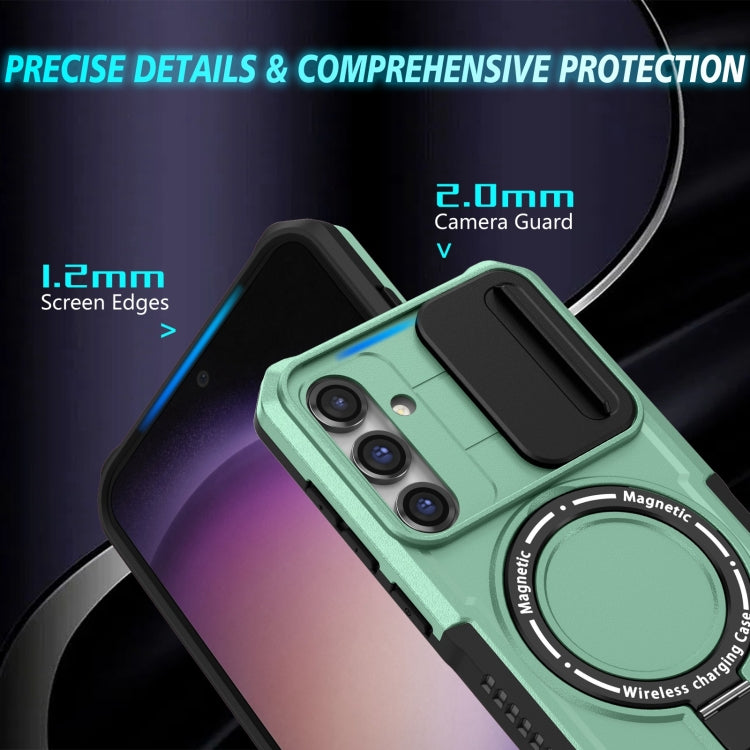 For Samsung Galaxy S23 FE 5G Sliding Camshield Magsafe Holder TPU Hybrid PC Phone Case(Light Blue)