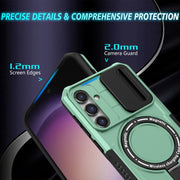 For Samsung Galaxy S23 FE 5G Sliding Camshield Magsafe Holder TPU Hybrid PC Phone Case(Light Blue)
