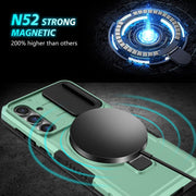 For Samsung Galaxy S23 FE 5G Sliding Camshield Magsafe Holder TPU Hybrid PC Phone Case(Light Blue)