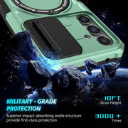 For Samsung Galaxy S23 FE 5G Sliding Camshield Magsafe Holder TPU Hybrid PC Phone Case(Light Blue)