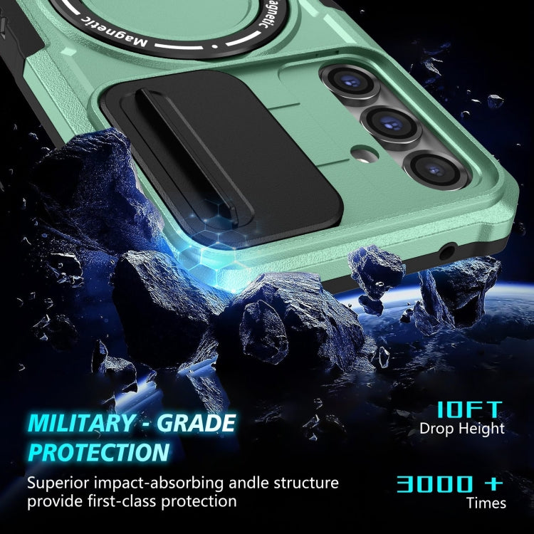 For Samsung Galaxy S23 FE 5G Sliding Camshield Magsafe Holder TPU Hybrid PC Phone Case(Light Blue)