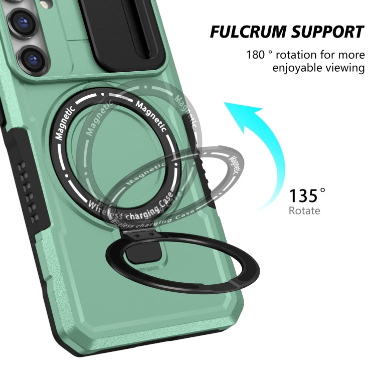 For Samsung Galaxy S23 FE 5G Sliding Camshield Magsafe Holder TPU Hybrid PC Phone Case(Light Blue)