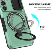 For Samsung Galaxy S23 FE 5G Sliding Camshield Magsafe Holder TPU Hybrid PC Phone Case(Light Blue)