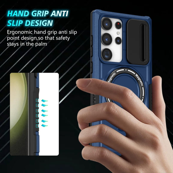 For Samsung Galaxy S23 Ultra 5G Sliding Camshield Magsafe Holder TPU Hybrid PC Phone Case(Royal Blue)