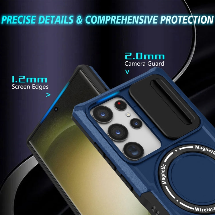 For Samsung Galaxy S23 Ultra 5G Sliding Camshield Magsafe Holder TPU Hybrid PC Phone Case(Royal Blue)