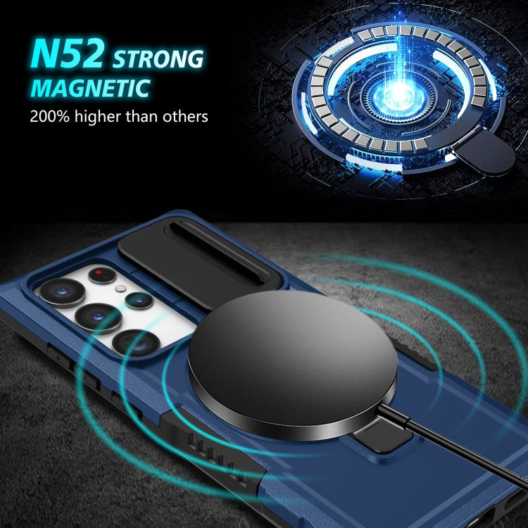 For Samsung Galaxy S23 Ultra 5G Sliding Camshield Magsafe Holder TPU Hybrid PC Phone Case(Royal Blue)