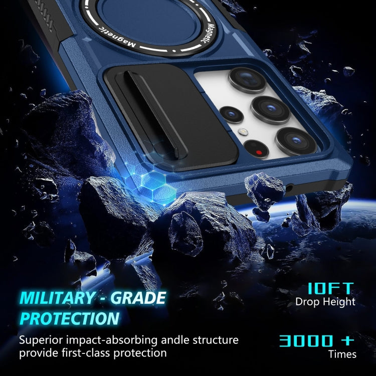 For Samsung Galaxy S23 Ultra 5G Sliding Camshield Magsafe Holder TPU Hybrid PC Phone Case(Royal Blue)