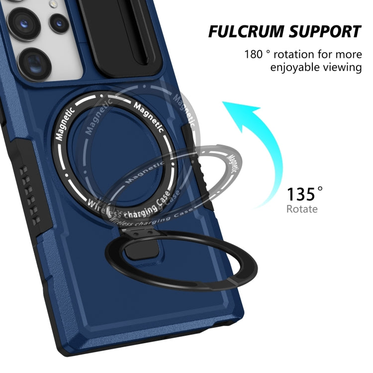 For Samsung Galaxy S23 Ultra 5G Sliding Camshield Magsafe Holder TPU Hybrid PC Phone Case(Royal Blue)