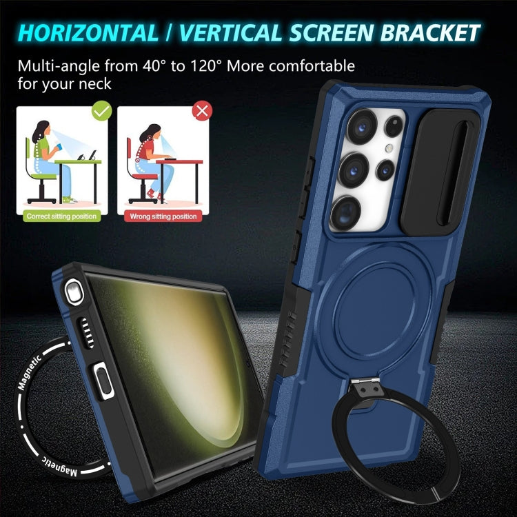 For Samsung Galaxy S23 Ultra 5G Sliding Camshield Magsafe Holder TPU Hybrid PC Phone Case(Royal Blue)