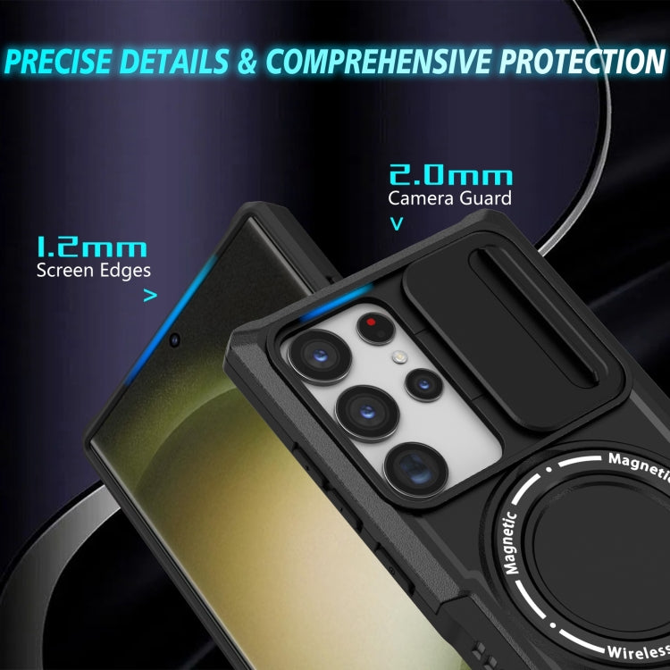 For Samsung Galaxy S23 Ultra 5G Sliding Camshield Magsafe Holder TPU Hybrid PC Phone Case(Black)