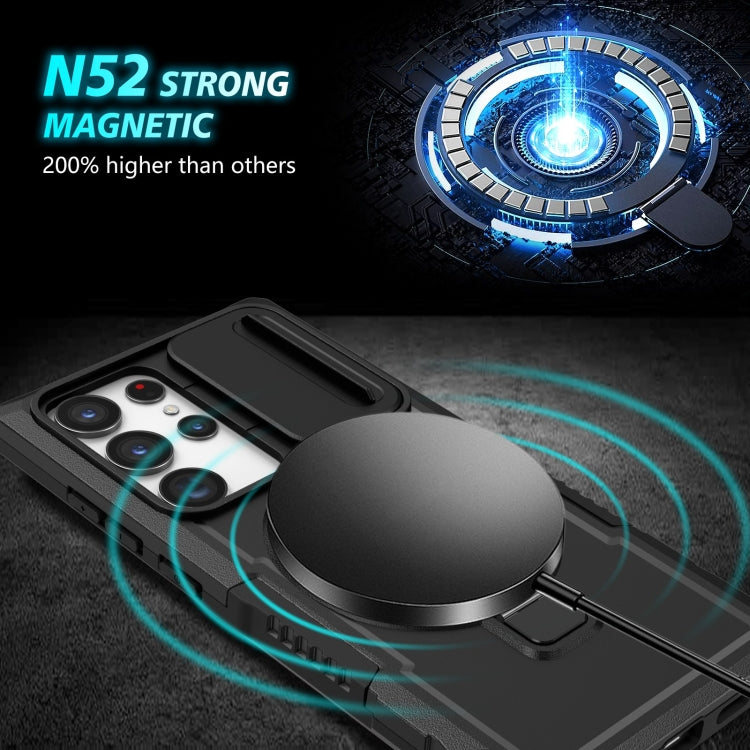 For Samsung Galaxy S23 Ultra 5G Sliding Camshield Magsafe Holder TPU Hybrid PC Phone Case(Black)