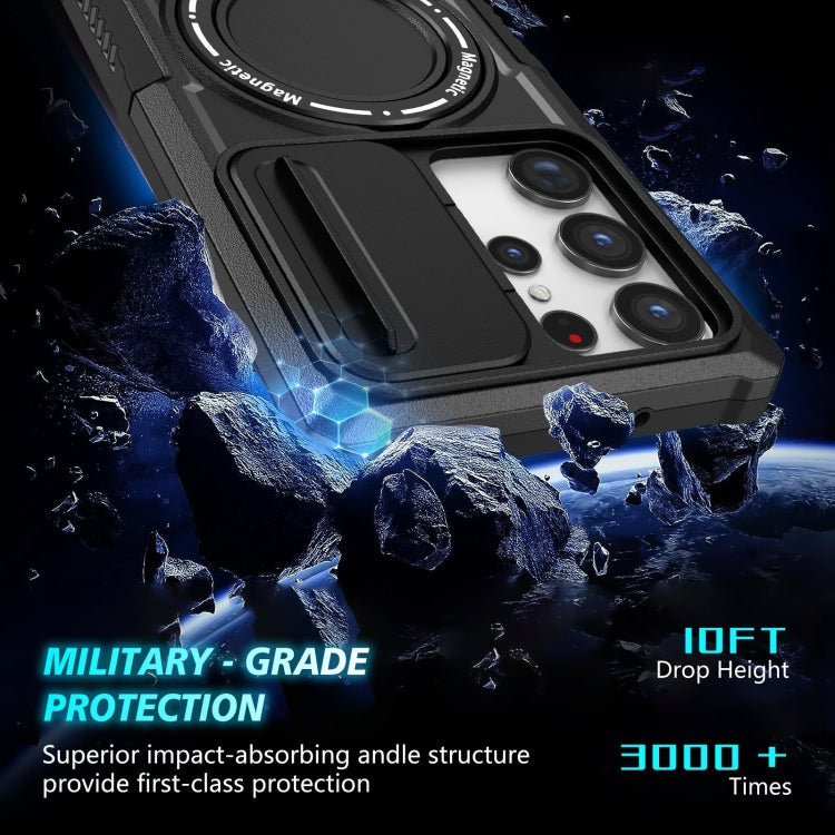 For Samsung Galaxy S23 Ultra 5G Sliding Camshield Magsafe Holder TPU Hybrid PC Phone Case(Black)