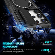 For Samsung Galaxy S23 Ultra 5G Sliding Camshield Magsafe Holder TPU Hybrid PC Phone Case(Black)