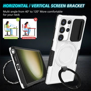For Samsung Galaxy S23 Ultra 5G Sliding Camshield Magsafe Holder TPU Hybrid PC Phone Case(Black White)