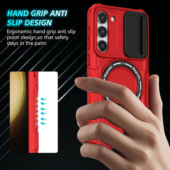 For Samsung Galaxy S23+ 5G Sliding Camshield Magsafe Holder TPU Hybrid PC Phone Case(Red)