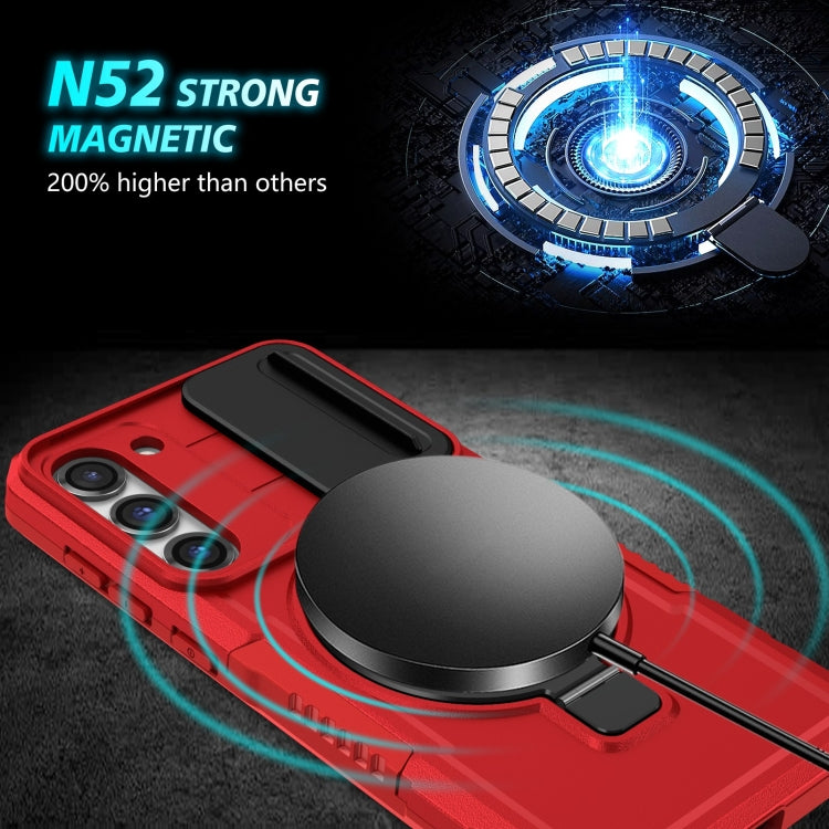 For Samsung Galaxy S23+ 5G Sliding Camshield Magsafe Holder TPU Hybrid PC Phone Case(Red)