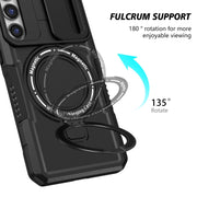 For Samsung Galaxy S23 5G Sliding Camshield Magsafe Holder TPU Hybrid PC Phone Case(Black)