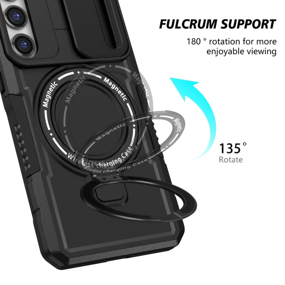 For Samsung Galaxy S23 5G Sliding Camshield Magsafe Holder TPU Hybrid PC Phone Case(Black)