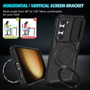For Samsung Galaxy S23 5G Sliding Camshield Magsafe Holder TPU Hybrid PC Phone Case(Black)