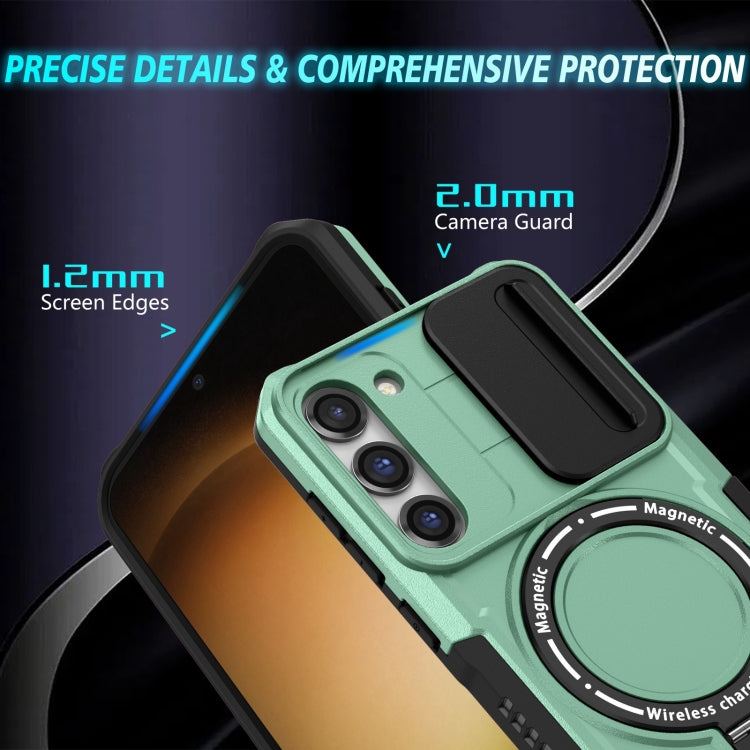 For Samsung Galaxy S23 5G Sliding Camshield Magsafe Holder TPU Hybrid PC Phone Case(Light Blue)