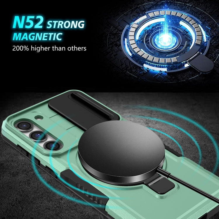 For Samsung Galaxy S23 5G Sliding Camshield Magsafe Holder TPU Hybrid PC Phone Case(Light Blue)