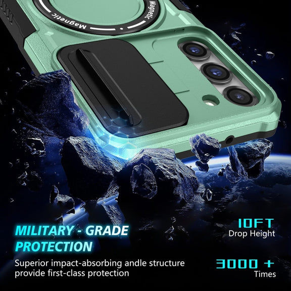 For Samsung Galaxy S23 5G Sliding Camshield Magsafe Holder TPU Hybrid PC Phone Case(Light Blue)