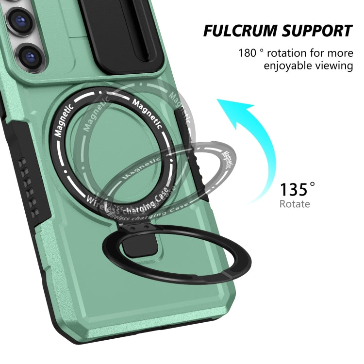 For Samsung Galaxy S23 5G Sliding Camshield Magsafe Holder TPU Hybrid PC Phone Case(Light Blue)