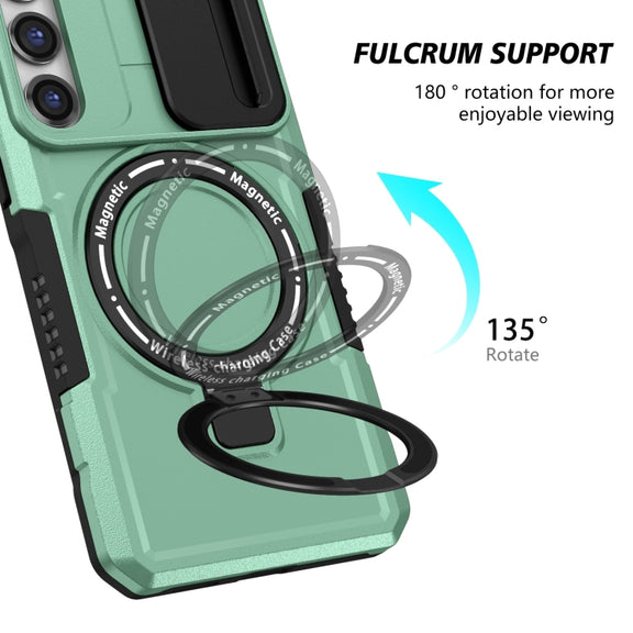 For Samsung Galaxy S23 5G Sliding Camshield Magsafe Holder TPU Hybrid PC Phone Case(Light Blue)