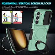 For Samsung Galaxy S23 5G Sliding Camshield Magsafe Holder TPU Hybrid PC Phone Case(Light Blue)
