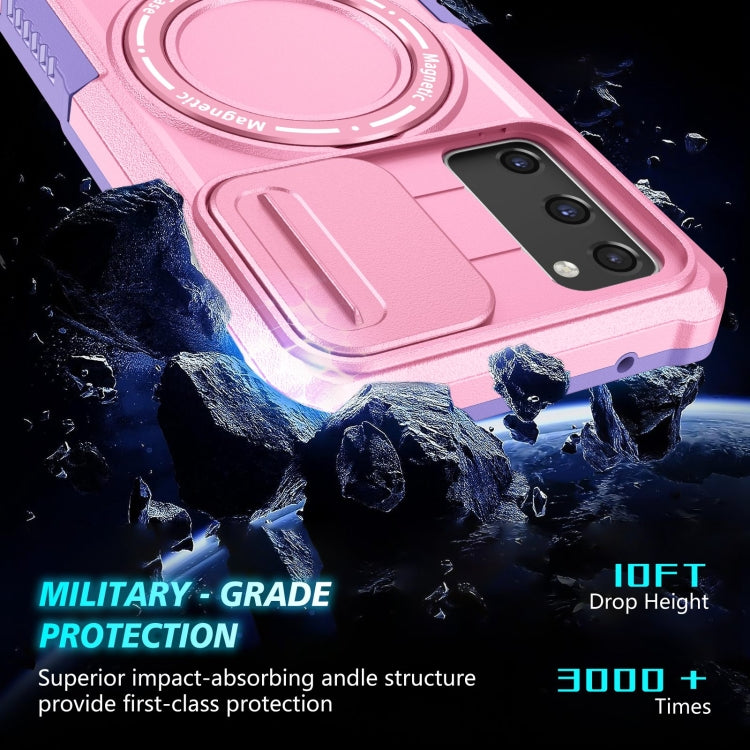 For Samsung Galaxy S20 FE Sliding Camshield Magsafe Holder TPU Hybrid PC Phone Case(Purple Pink)