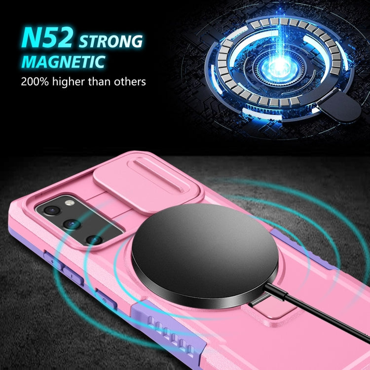 For Samsung Galaxy S20 FE Sliding Camshield Magsafe Holder TPU Hybrid PC Phone Case(Purple Pink)