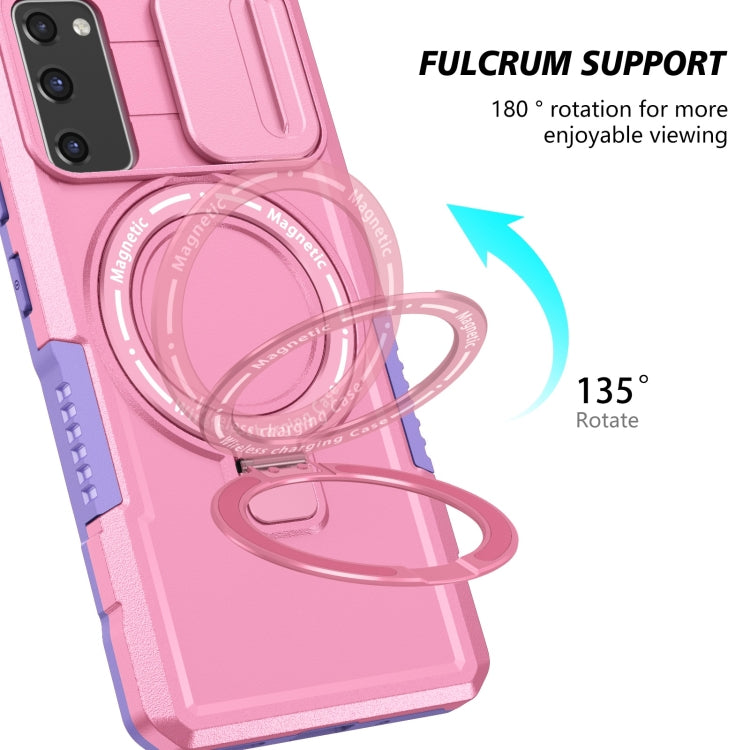 For Samsung Galaxy S20 FE Sliding Camshield Magsafe Holder TPU Hybrid PC Phone Case(Purple Pink)