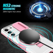 For Samsung Galaxy S22 5G Sliding Camshield Magsafe Holder TPU Hybrid PC Phone Case(Pink White)