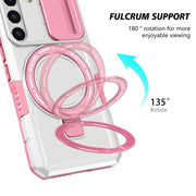 For Samsung Galaxy S22 5G Sliding Camshield Magsafe Holder TPU Hybrid PC Phone Case(Pink White)