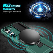 For Samsung Galaxy S22 5G Sliding Camshield Magsafe Holder TPU Hybrid PC Phone Case(Deep Green)