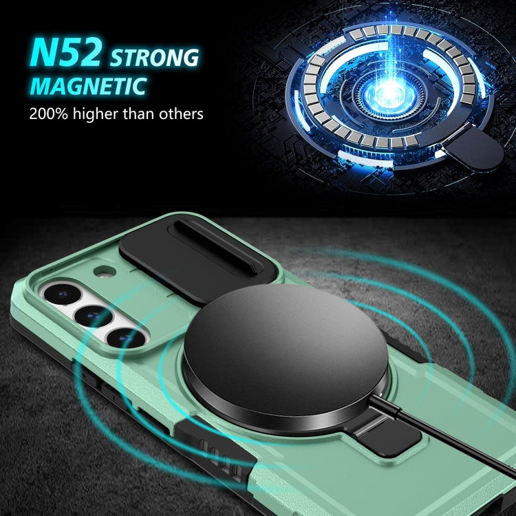 For Samsung Galaxy S22 5G Sliding Camshield Magsafe Holder TPU Hybrid PC Phone Case(Light Blue)