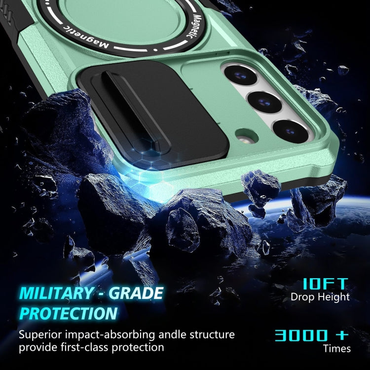 For Samsung Galaxy S22 5G Sliding Camshield Magsafe Holder TPU Hybrid PC Phone Case(Light Blue)