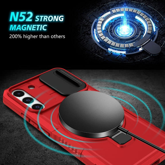 For Samsung Galaxy S22+ 5G Sliding Camshield Magsafe Holder TPU Hybrid PC Phone Case(Red)