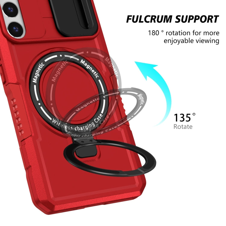 For Samsung Galaxy S22+ 5G Sliding Camshield Magsafe Holder TPU Hybrid PC Phone Case(Red)