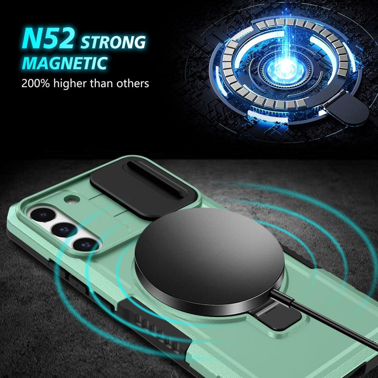 For Samsung Galaxy S22+ 5G Sliding Camshield Magsafe Holder TPU Hybrid PC Phone Case(Light Blue)