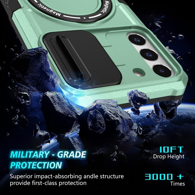 For Samsung Galaxy S22+ 5G Sliding Camshield Magsafe Holder TPU Hybrid PC Phone Case(Light Blue)
