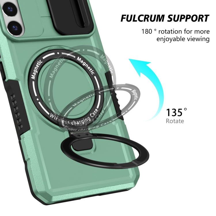 For Samsung Galaxy S22+ 5G Sliding Camshield Magsafe Holder TPU Hybrid PC Phone Case(Light Blue)