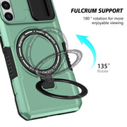 For Samsung Galaxy S22+ 5G Sliding Camshield Magsafe Holder TPU Hybrid PC Phone Case(Light Blue)