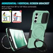 For Samsung Galaxy S22+ 5G Sliding Camshield Magsafe Holder TPU Hybrid PC Phone Case(Light Blue)