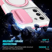For Samsung Galaxy S21 FE 5G Sliding Camshield Magsafe Holder TPU Hybrid PC Phone Case(Pink White)