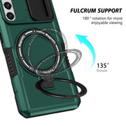 For Samsung Galaxy S21 FE 5G Sliding Camshield Magsafe Holder TPU Hybrid PC Phone Case(Deep Green)