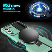For Samsung Galaxy S21 FE 5G Sliding Camshield Magsafe Holder TPU Hybrid PC Phone Case(Light Blue)