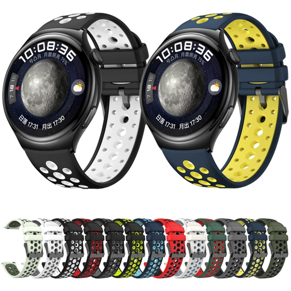 For Huawei Watch 4 Two Color Round Hole Silicone Watch Band(Black Grey)